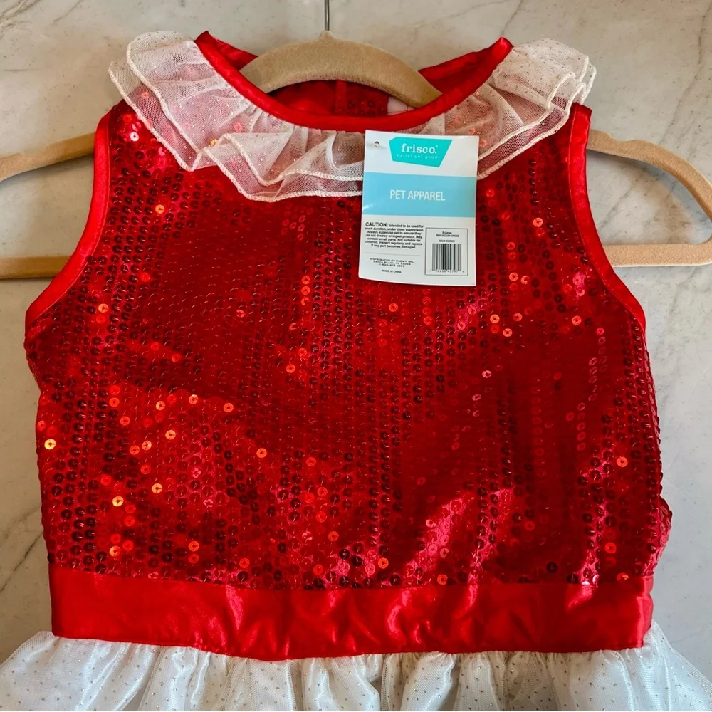 FRISCO XL Red Sequin Tulle Dog Dress Christmas Valentine Holiday Costume NWT